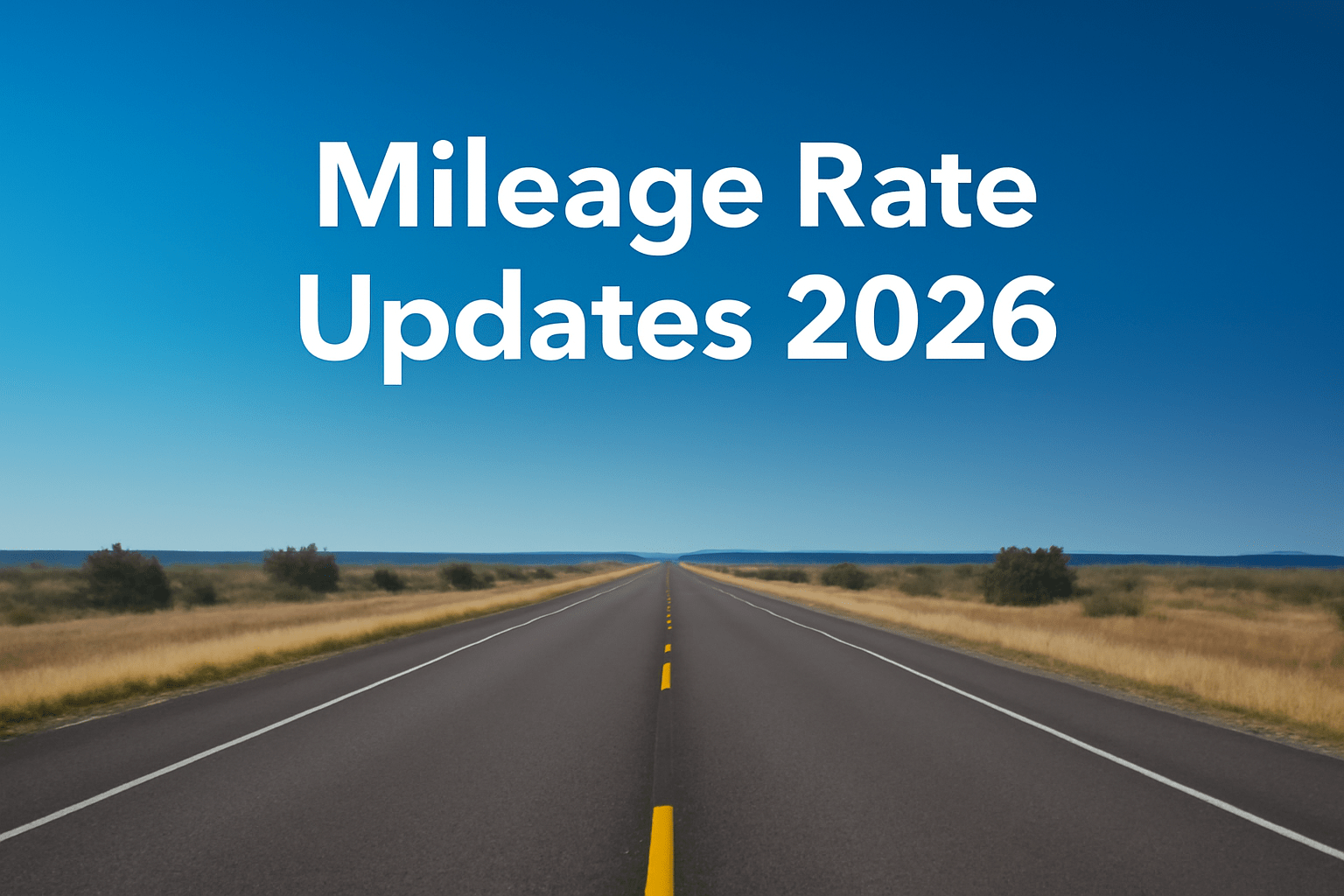2026 Mileage Rates Updates Delays Compliance Tips DATABASICS A Highway Stretching Into The Horizon With Overlayed Text Mileage Rate Updates 2026 And A Subtle DATABASICS Gradient 